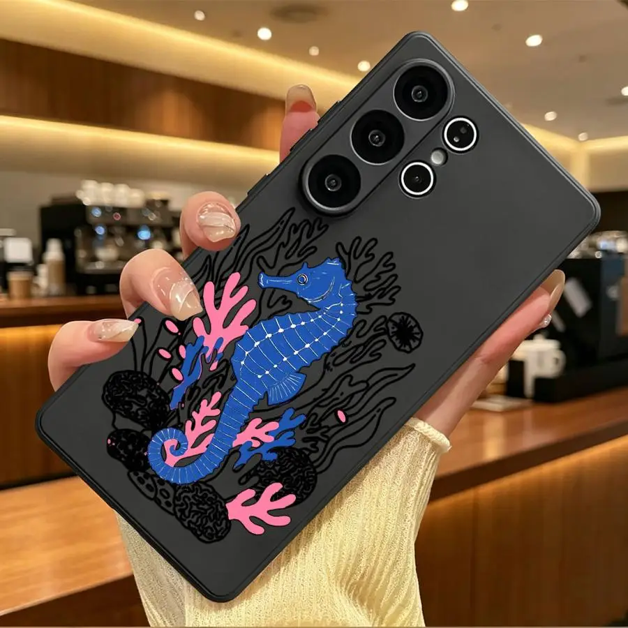 Blue Seahorse Line Phone Cover Case for Samsung Galaxy S26 Ultra S24 Note 20 8 9 10 S20 S10 S9 S21 FE S24+ S25+ S25 Plus S26+