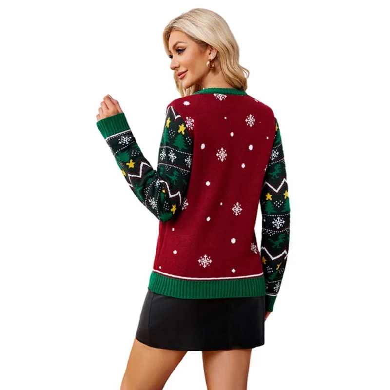 Christmas Sweater Women Long Sleeve Round Neck Female Jumper Festival Sweaters Knitted Pullover Tops Autumn Winter