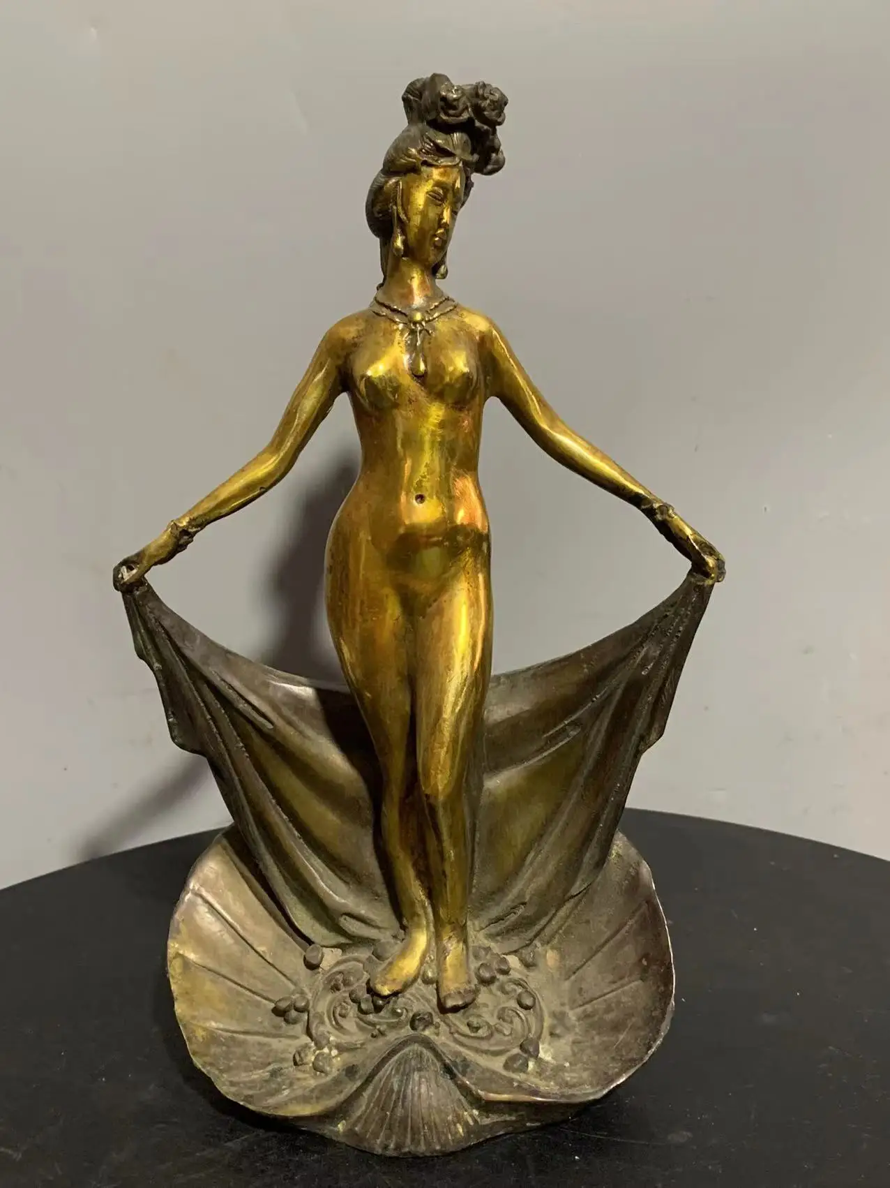 

Rare old Chinese antique copper gilt Beauty out of the bath statue