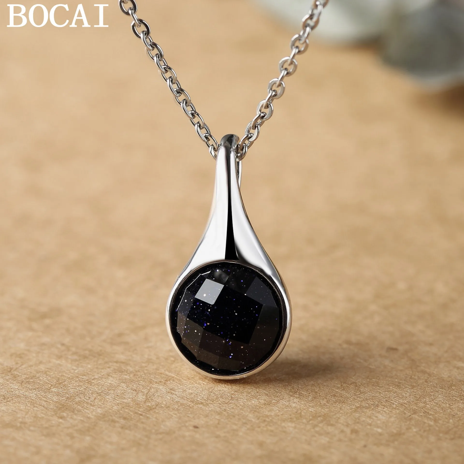 BOCAI NEW S925 Silver Charms Pendant Earrings for Women Blue Sandstone Water Droplet Shaped Charm Ear Drop Fine Choice Jewelry