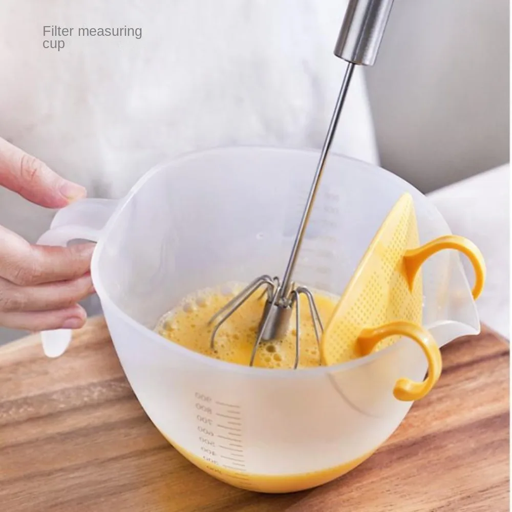 1000ML Filter Measuring Cup Egg Liquid Mixing Cup Built-in Filter Plate  Clear Measuring Cup for Bakery