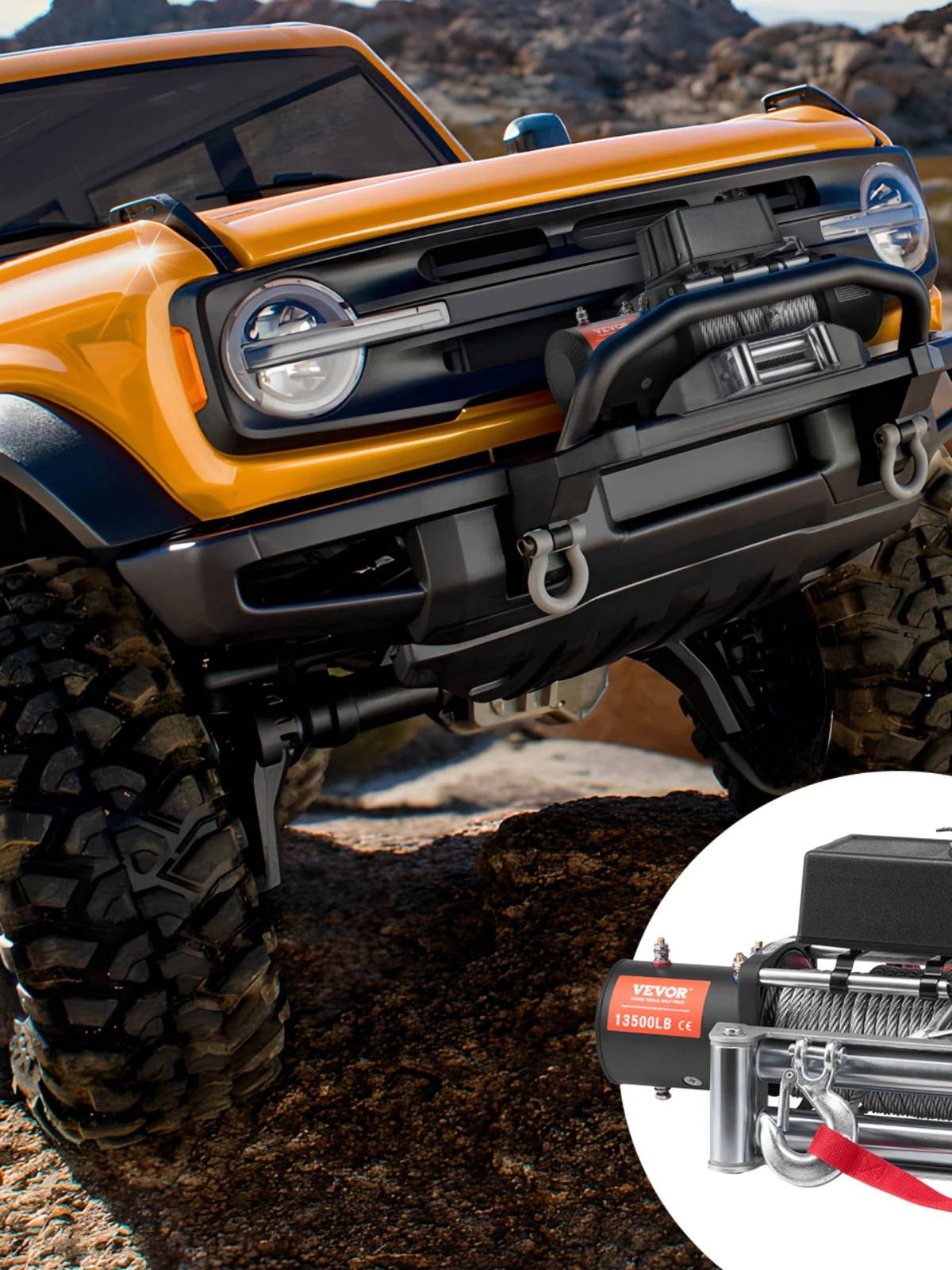 SucceBuy 13500 lbs elektrische lier 12V vrachtwagenlier met 80 ft stalen kabel Draadloze en bedrade afstandsbediening voor slepen off-road SUV - afbeelding 2
