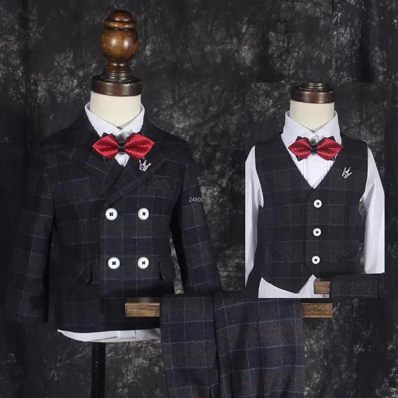 

Boys Wedding Suit Kids Formal Jakcet Vest Pants Bowtie 4PCS Birthday Suit Children Photograph Dress Performance Show Costume