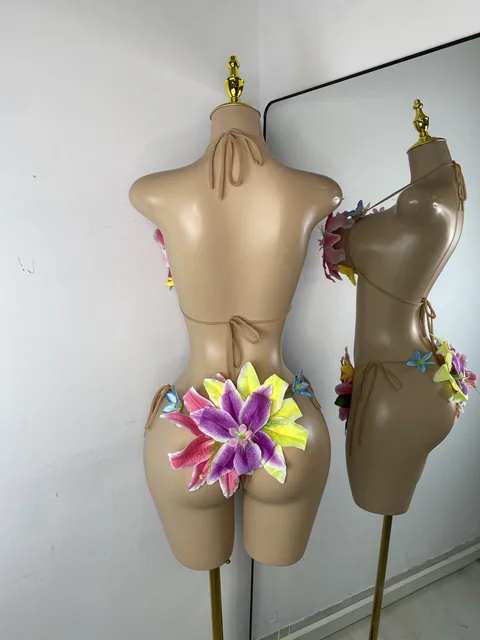 Women Sexy Tropical Handmade Flower Bikini Two Pieces Transparent Floral Swimsuit Beach – view 4