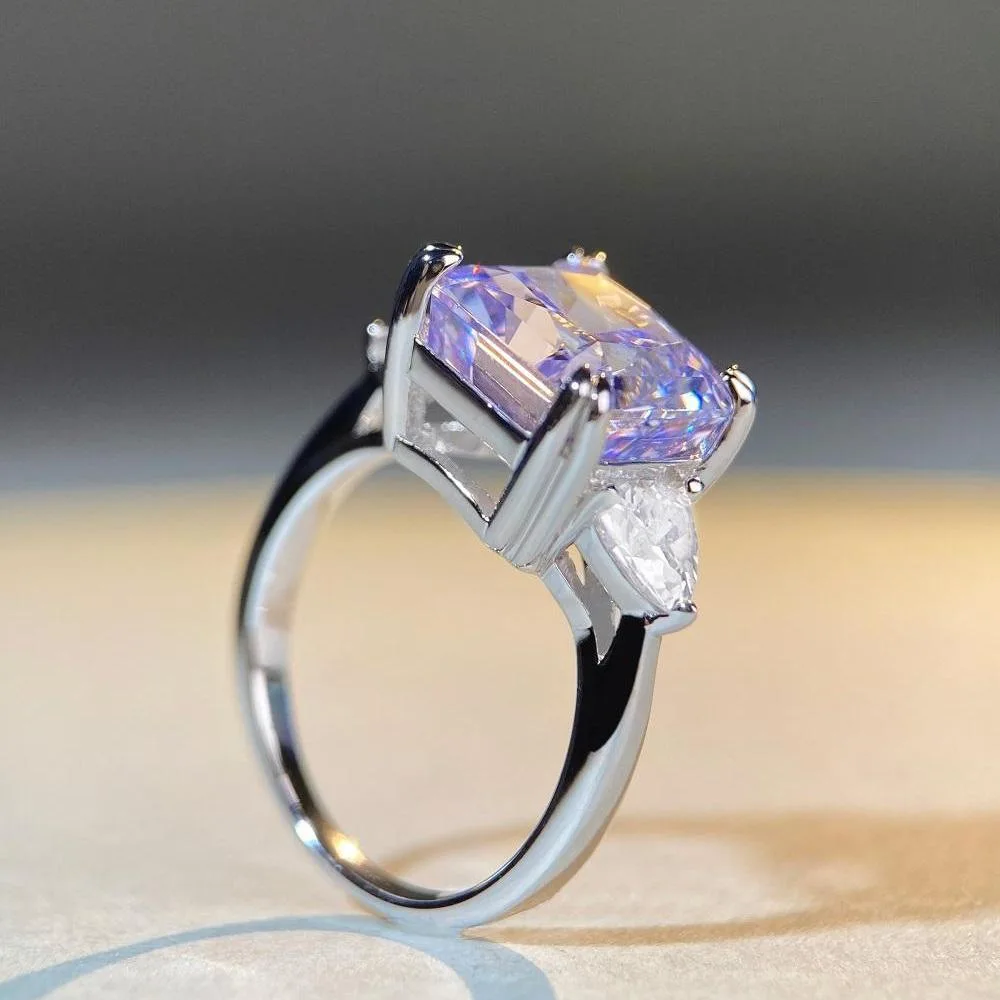 PANSYSEN 925 Sterling Silver 5CT Radiant Cut Amethyst High Carbon Diamond Rings for Women 18K White Gold Plated Jewelry Ring