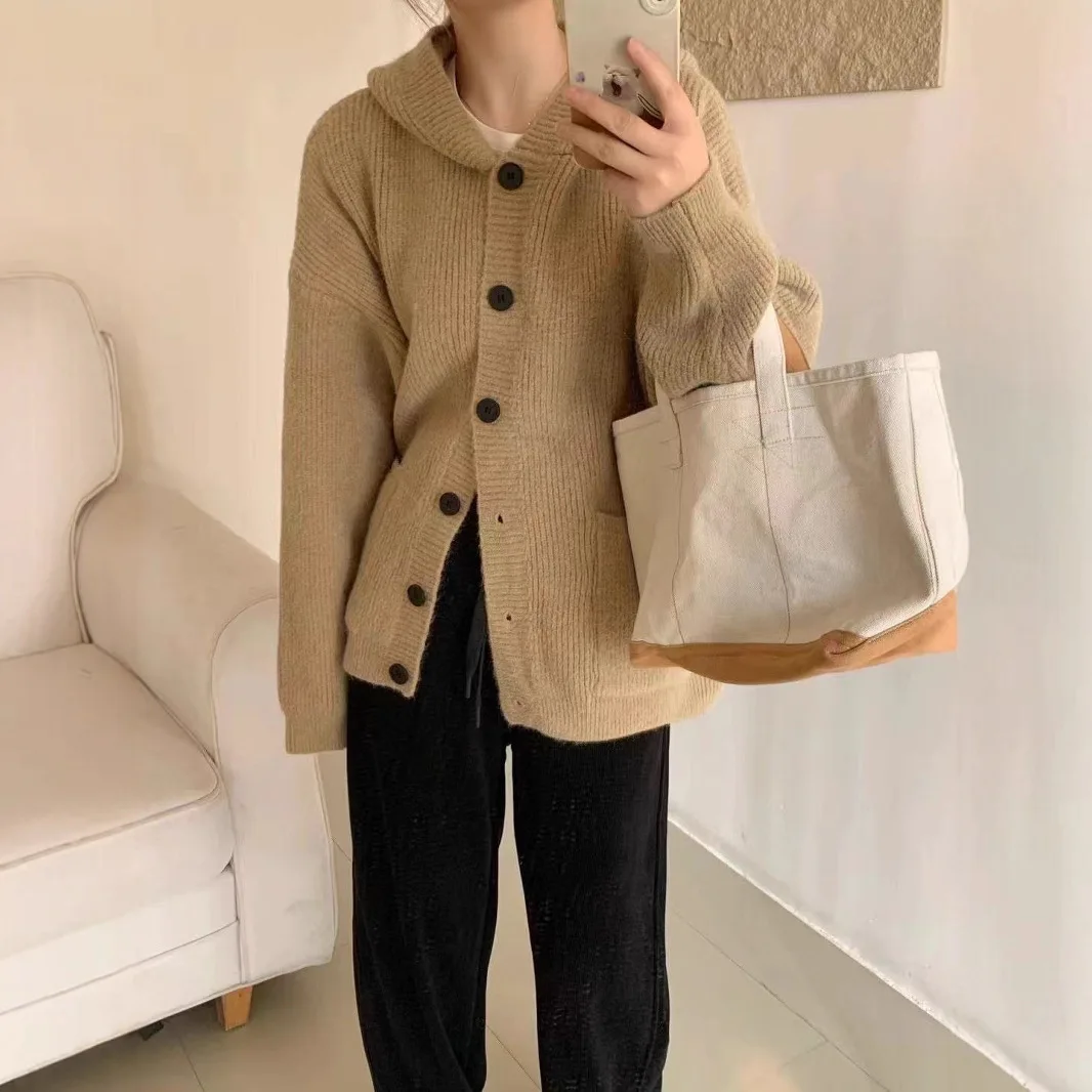 

Lazy Style Hooded Knitted Cardigan Jacket for Women 2025 Autumn and Winter New High-end Soft Glutinous Sweater Loose Top