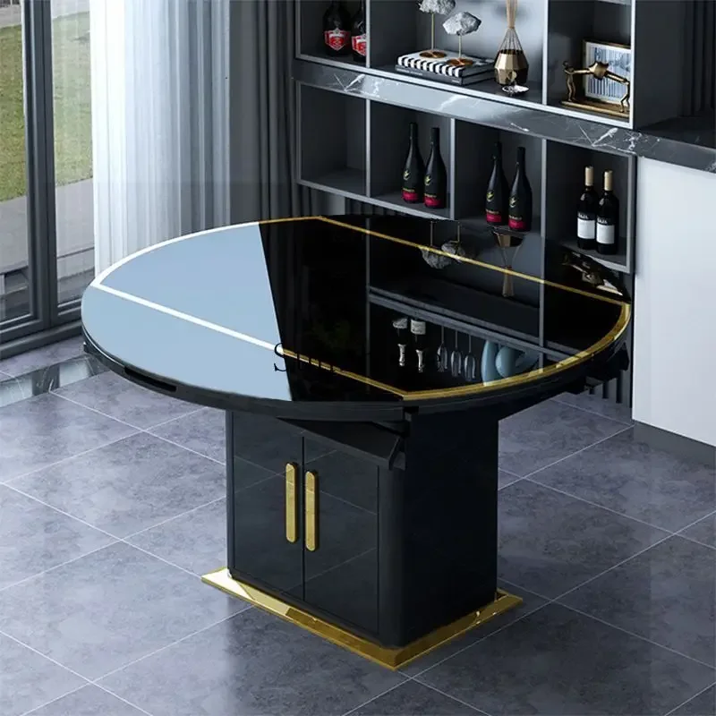 Postmodern dining table household multi-function with turntable modern simple small apartment retractable