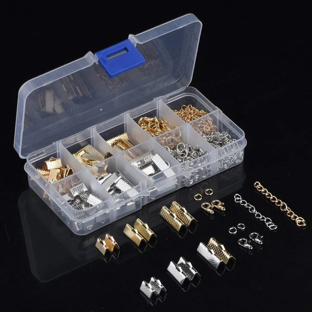 

370Pcs Lobster Clasp Extender Chain Fastener Clasps Ribbon Ends Crimp Clamps for Cords Jewelry DIY Crafts