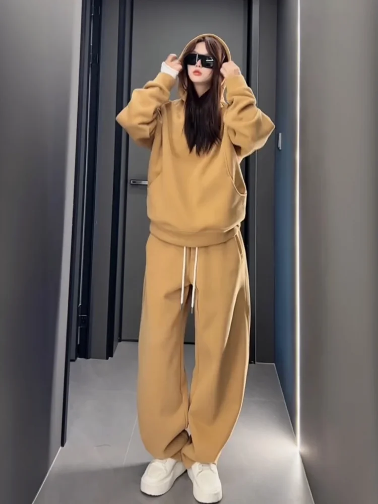 

Мужской осенне-зимний комплект: утепленное худи на флисе и повседневные брюки-бананы из хлопка с длинным рукавом