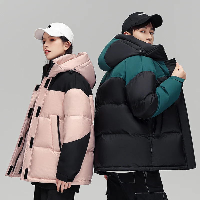 

Высококачественные мужские пуховики для пар, свободного кроя, для активного отдыха, зимние, модные, брендовые, теплые, из полиэфирного волокна, с белым пухом