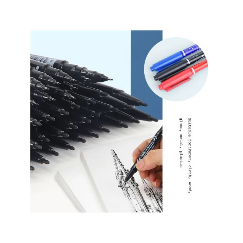 6/12Pcs Twin Tip Permanent Marker Black/Blue/Red Oil Marker Pen Fine Nid Marker Ink Stationery School & Office Supplies image 4
