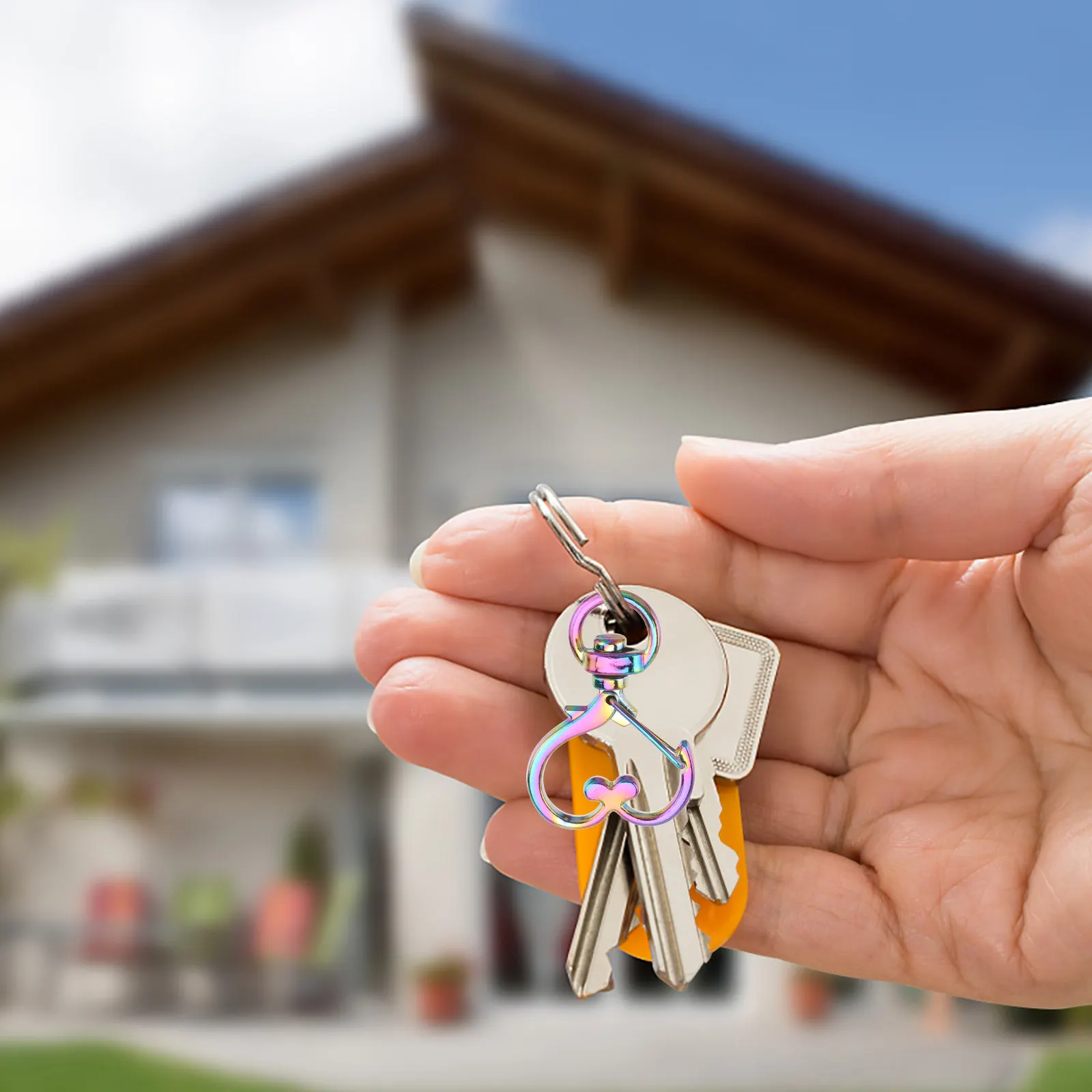 10Pcs Colorful Alloy Heart Key Chain Rainbow Key Ring Elegant Design Comfortable Texture Long Service Life Eco Friendly Keychain