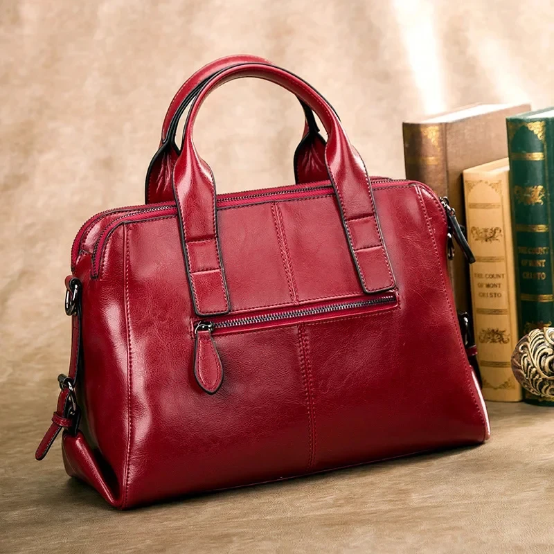 

Fashionable Leather Handbag Large Capacity Shoulder Bag Women's Handbag Soft Zipper Closure Internal Zipper Pocket Leather Linin