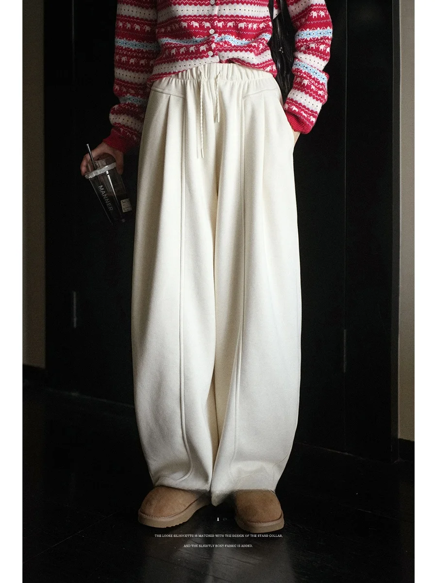 

Lalaglow Acetate Wool Fce Lined Wide Leg Pants Casual Trousers Women's Comfortable Loose Fit Winter Warm Straight Cut Trou...