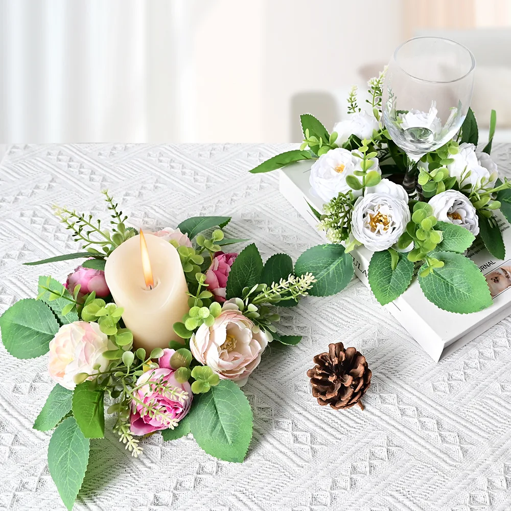 

Wedding Spring Peony Candlestick Garland Simulation Flower Holiday Decoration Christmas Desktop Ornaments
