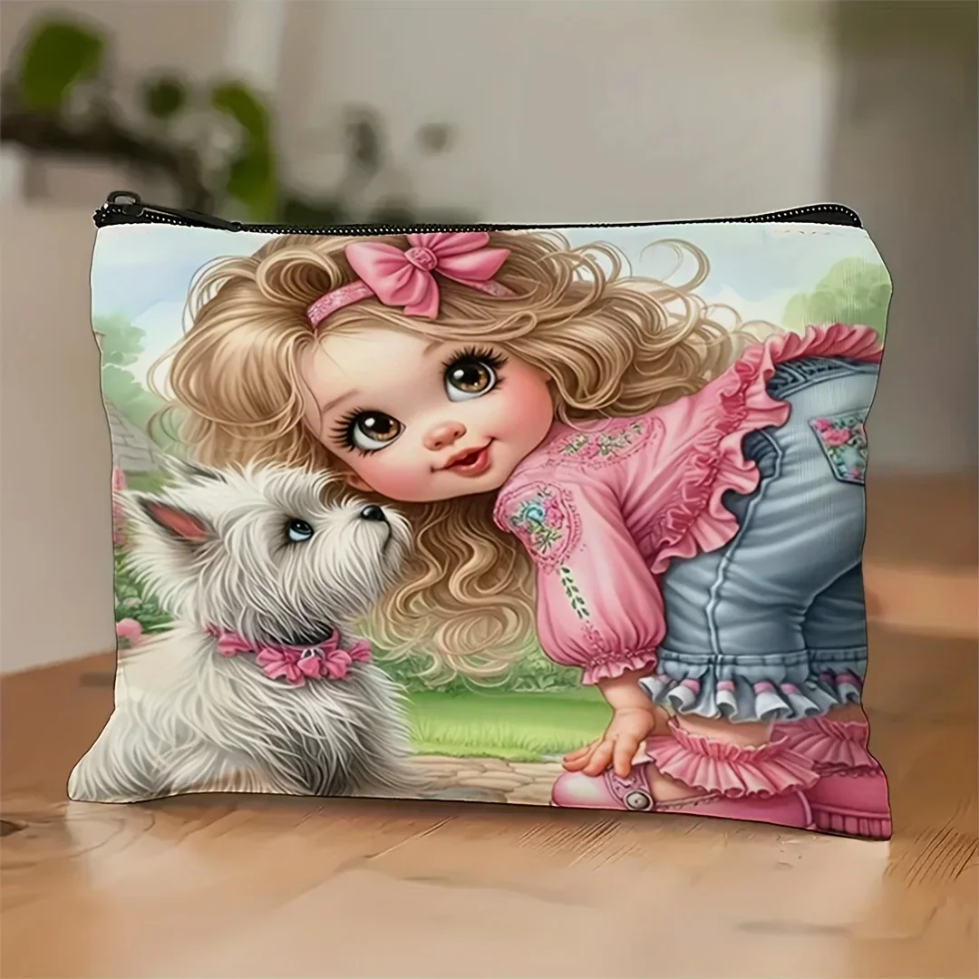 حقيبة مكياج بتصميم رائع للفتيات والكلاب قطعة واحدة - حقيبة أدوات الزينة المحمولة متعددة الوظائف، مثالية للسفر والعطلات