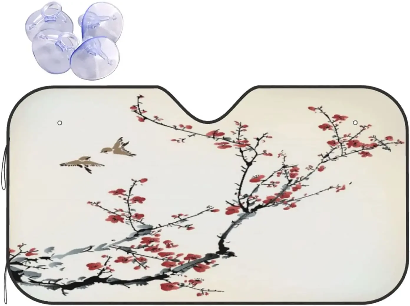 Car Windshield SunshadeCherry Tree Watercolor Artistic DesignAuto Front Window Sun Shade Reflective Sun Visor Protector 30x55