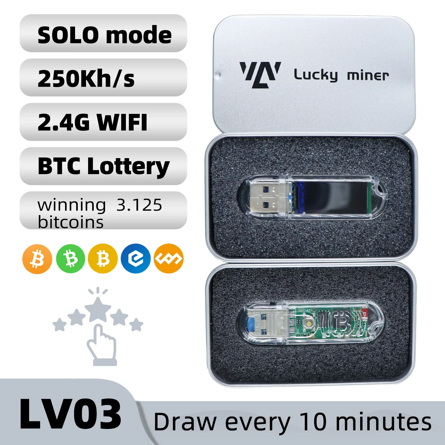 Lucky Miner LV03 250KH/s Bitcoin Miner Low Power Crypto Mining Desktop Device BTC Home Machine