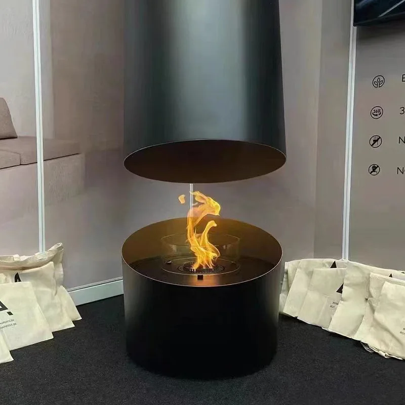 Cylinder Hanging Fireplace Alcohol Real Fire 3D Atomization Simulation Fire Villa Homestay Art Decorative Hanging Fireplace