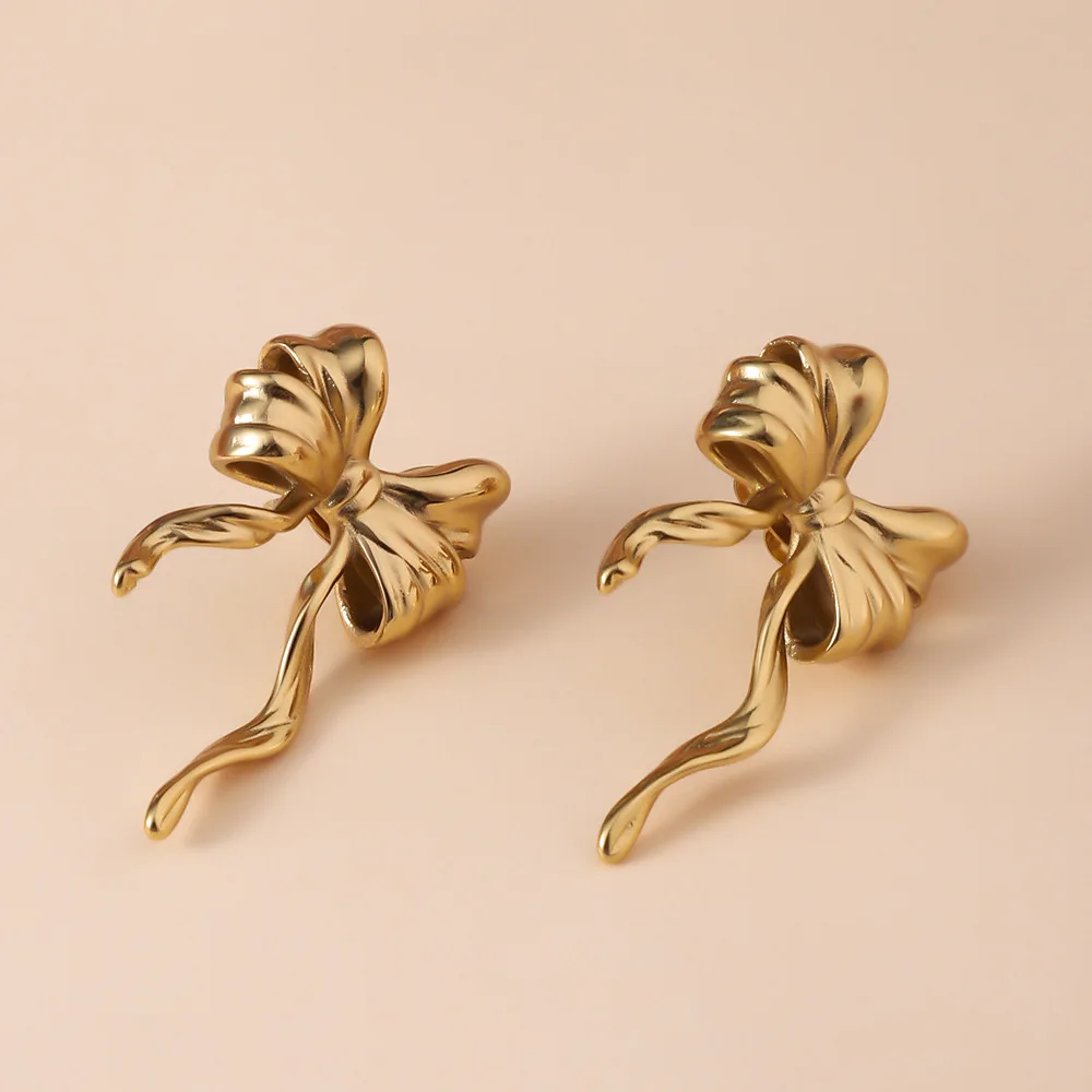 

Stainless Steel Bow Earrings For Women ,Tassel Light Luxury Ribbon Design, Simple And Exquisite Earring Jewelry Gifts