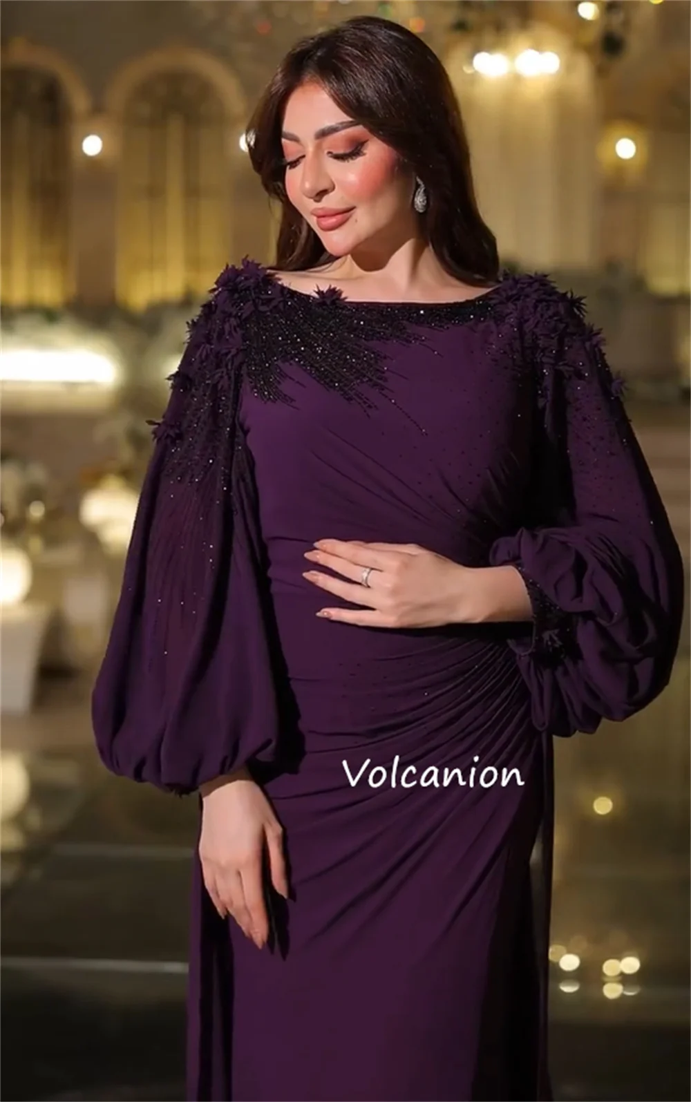 تخصيص أنيقة الشيفون مطرزة الطية العمود فساتين متوسطة الطول مناسبة مخصصة الموضة الحديثة نمط جودة عالية