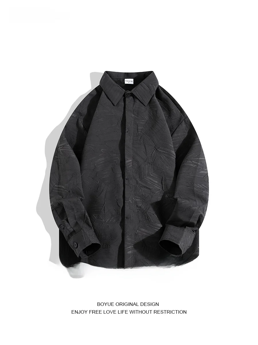 

Boyue Japanese Sle Pleated Texture irt Drapey Spring Autumn Luxury Men's Women's Inner Wear Loose Fit Long Sve Pure Color