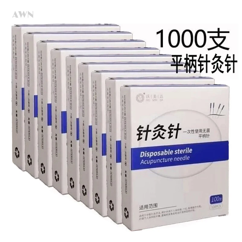 

10 Boxes Sterilize Acupuncture Needles Filiform Needle Spring Handle Surgery Steel Flat End Total 1,000Pcs