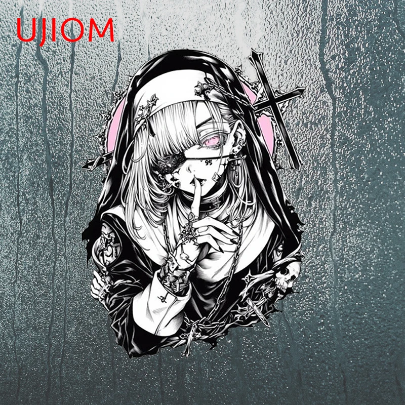UJIOM Cool Goth Style Nun Wall Stickers Fashionable Cartoon Window Door Decals Scratch-Proof Anime Items Room Decor Poster