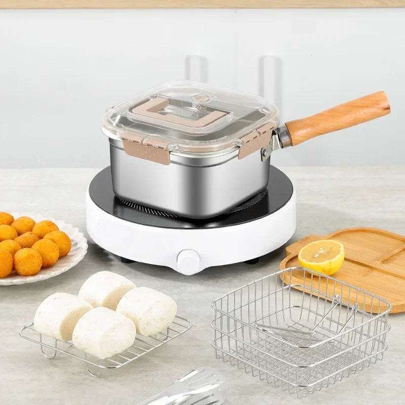 Poêle à frire carrée polyvalente en acier inoxydable, Portable, équipement de cuisine de Camping, Pot de friteuse pour