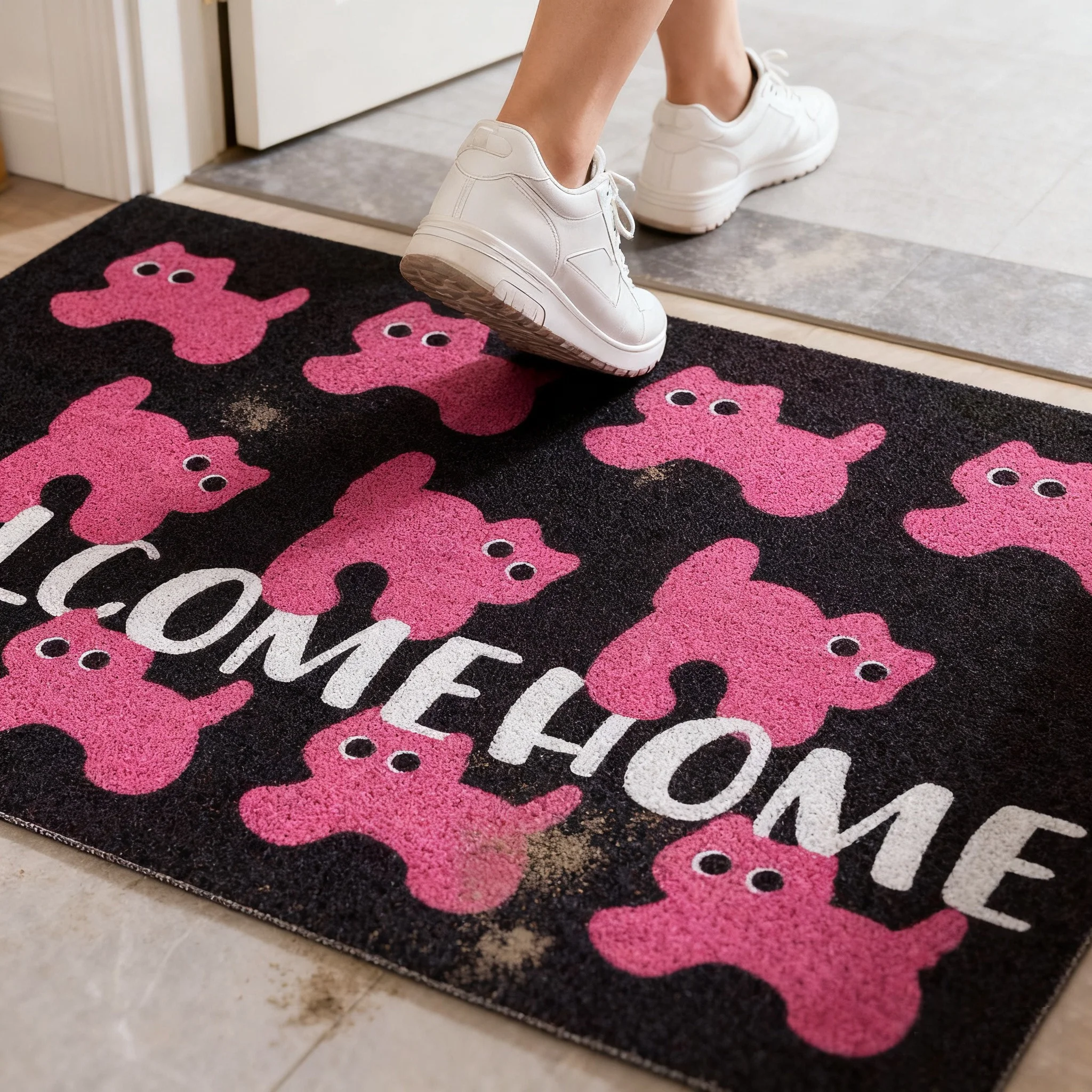 Paillasson d'entrée chat rose Cool, tapis de sol antidérapant en PVC, Style Ins, porche d'entrée, couloir, décoration de maison, tapis de dépoussiérage