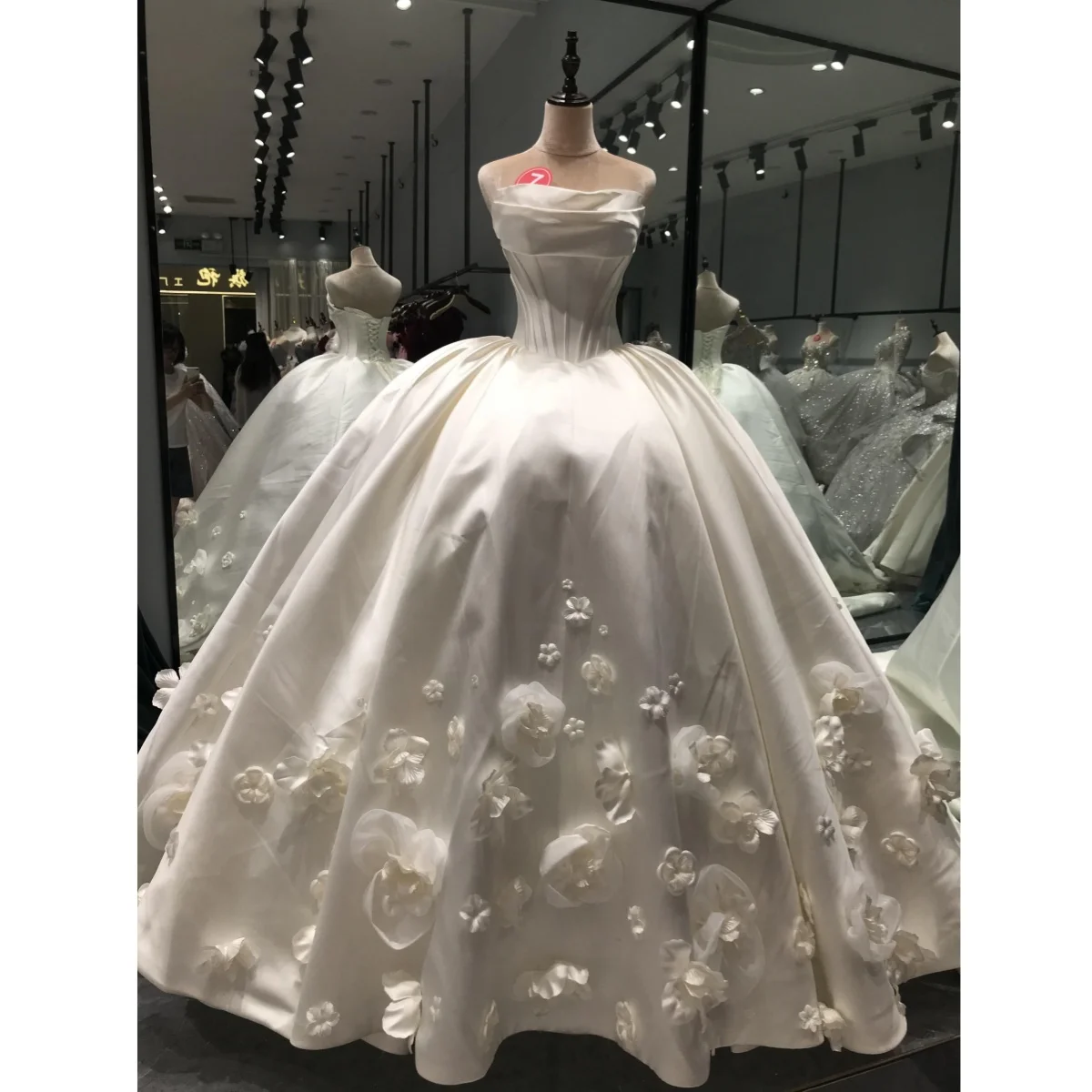 

Kisswhite Bridal LTT Collection Customized Satin Strapless Flowers Big Puffy Wedding Bridal Gowns