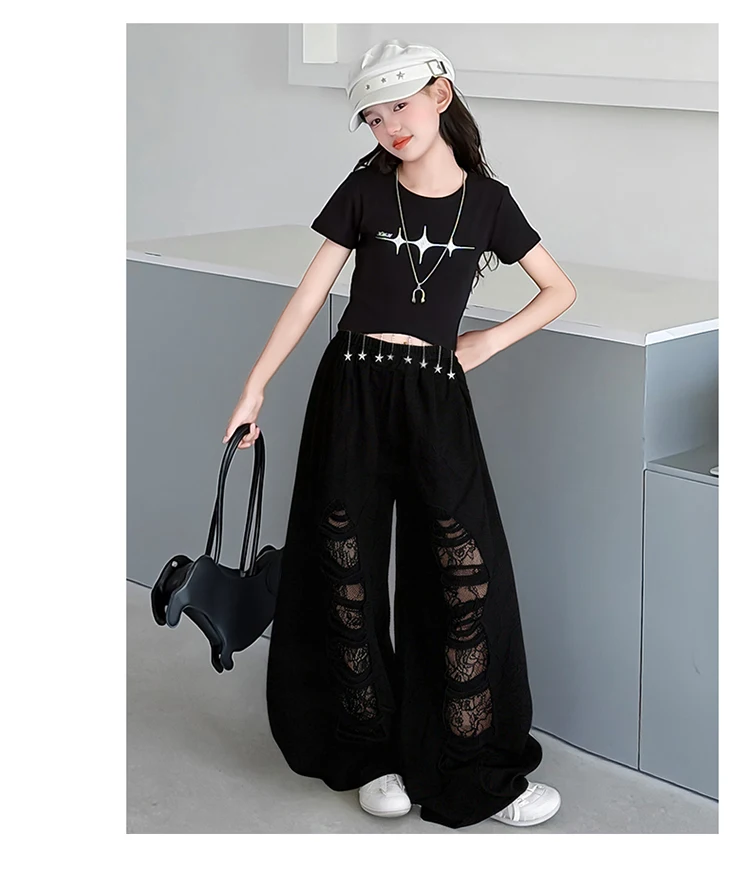Neues Modisches Street-Style Kinder Hip-Hop-Bekleidungsset für Mädchen, Hiphop-Oberteil und -Hose, Kinder-Tanz-, Rap-, Jazz-Outfit mit T-Shirt und Hose – Detail 8