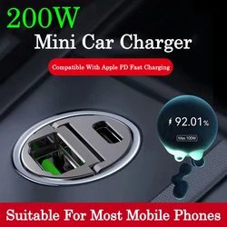 200W USB Car Charger Lighter Fast Charging for iPhone QC3.0 Mini PD USB Type C Car Phone Charger for Xiaomi Samsung Huawei