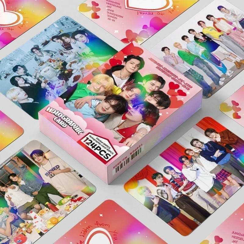 

New 124pcs KPOP Idol JAY JAKE Laser Photo Card And stickers JUNGWON HEESEUNG SUNGHOON SUNOO NI-K Lomo Cards Fans Collection Gift