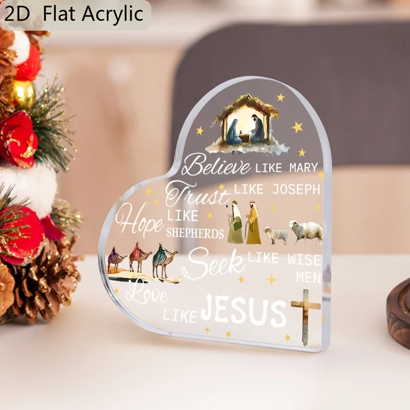 CIFBUY Acrylic Heart Desktop Decor Religious Nativity Sign For Home Church Gift For Men Women