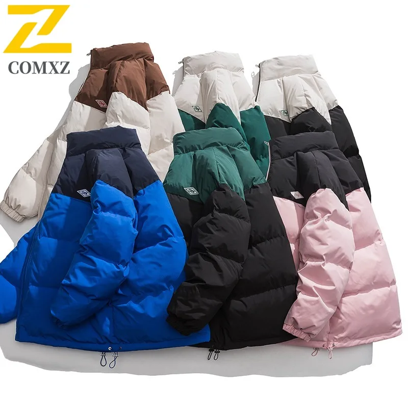COMXZ Men's Spring Autumn Winter New Trendy Loose Fleece Lined Thick Hooded Puffer Cotton Coat outdoor lightweight windbreaker