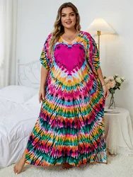 Plus Size 2023 nowe letnie na co dziń z nadrukiem rękaw w kształcie skrzydła nietoperza damskie ubrania marokański Kaftan strój plażowy wakacyjny strój kąpielowy Cover-up Q1450