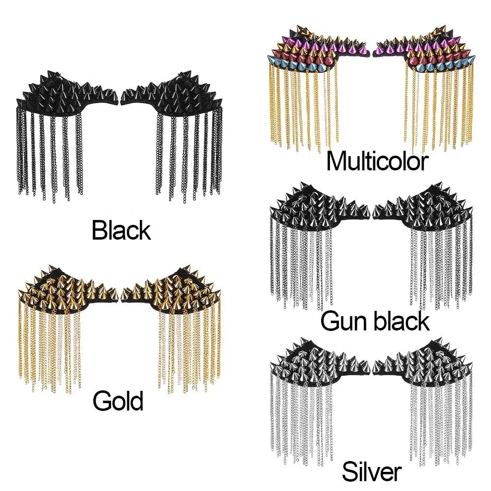 New Fashion 1 Pair Chain Tassel Rivet Shoulder Pad Brooch Punk Tassel Metal Epaulet For Women Men