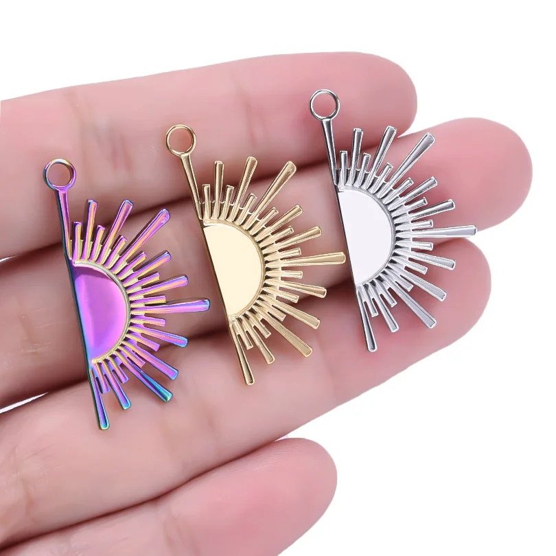 10pcs Half Sun Oval Enamel Settings Charm DIY for Jewelry Marking Stainless Steel Pendants Charms Findings Necklace Wholesale