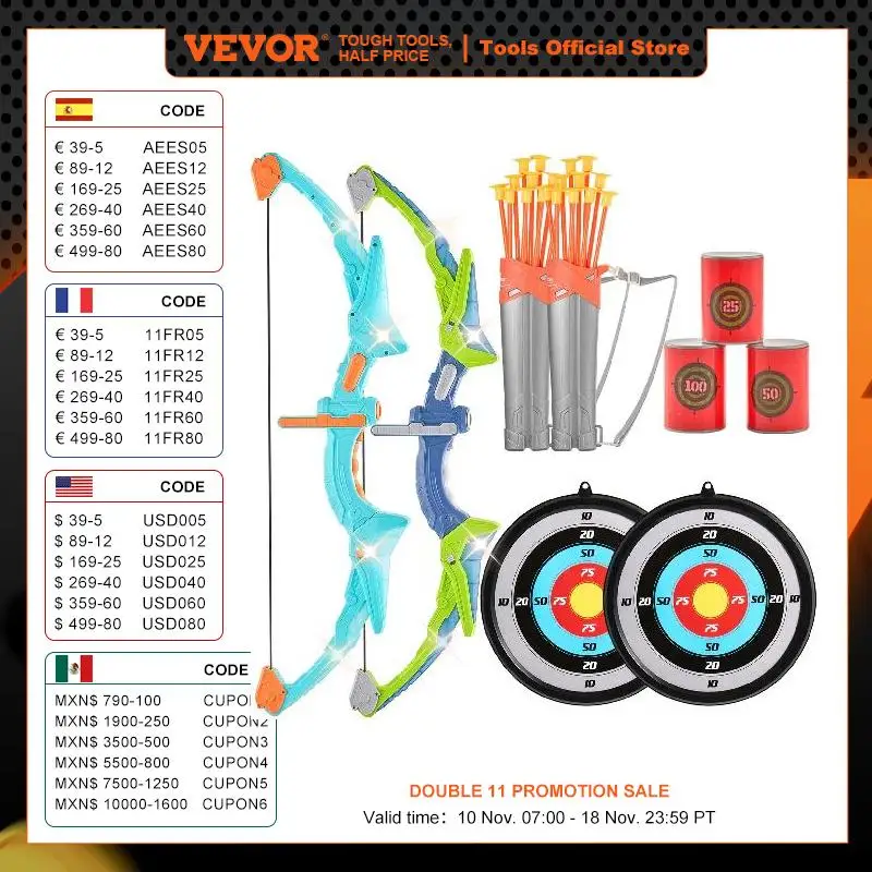 

VEVOR Kids Bow and Arrow Set LED Light Up Archery Toys Set with 10/20 Suction Cup Arrows Target & Quiverfor Kids Ages 4-8 8-12