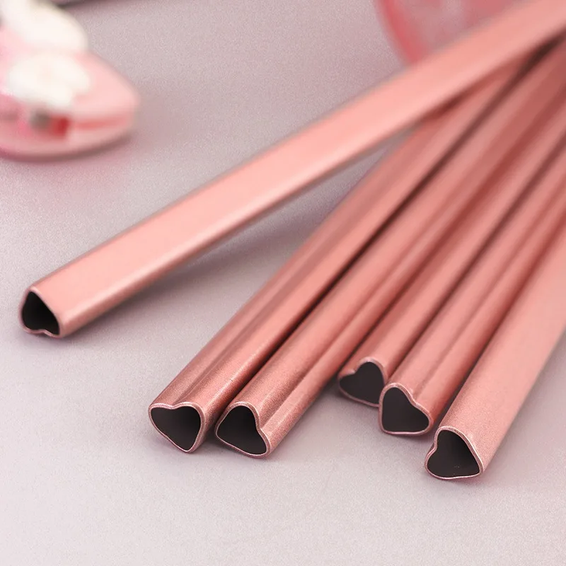 304 Stainless Steel Straw Pink Romantic Heart-shaped Straw Beverage Milk Tea Easy To Clean with Hand Gift Straw