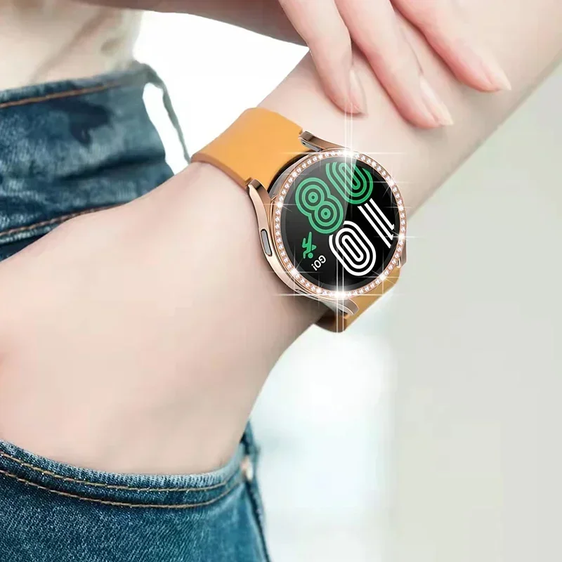 Case for Samsung Galaxy Watch 7 6 5 4 40mm 44mm Protective Case Plastic hard Bumper row diamond encrusted shiny cover no glass