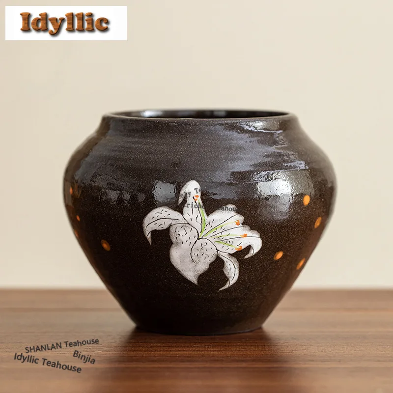 

450ml Hand-painted White Lily Jianshui Tea Cup Wash Writing-brush Washer Water Washing Slag Tank Chaxi Tea Ceremony Decoration