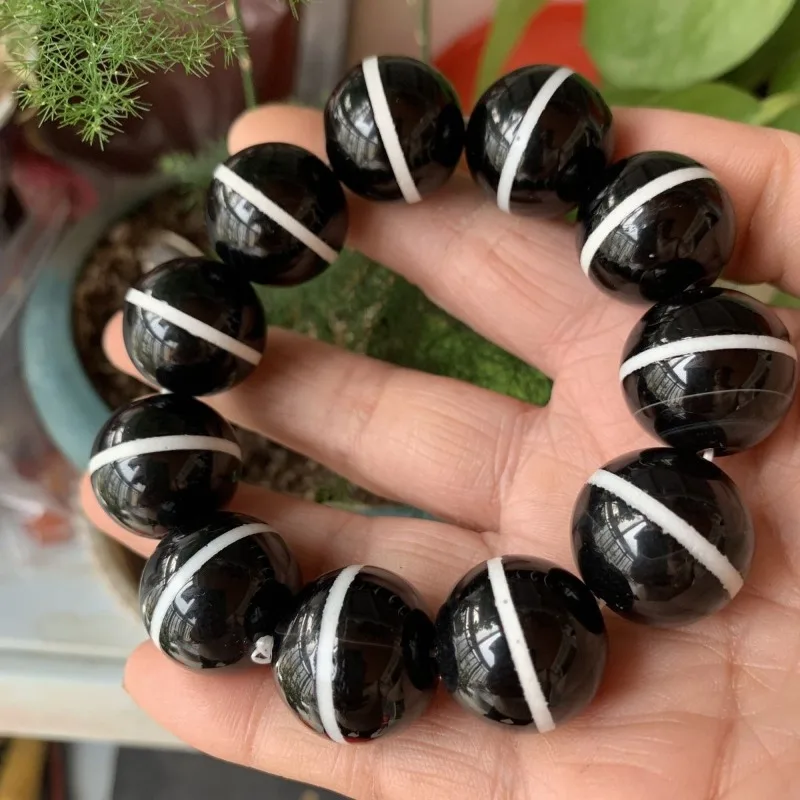 Natural Black First-line Agate Bracelet Men's and Women's Bracelet Jewelry