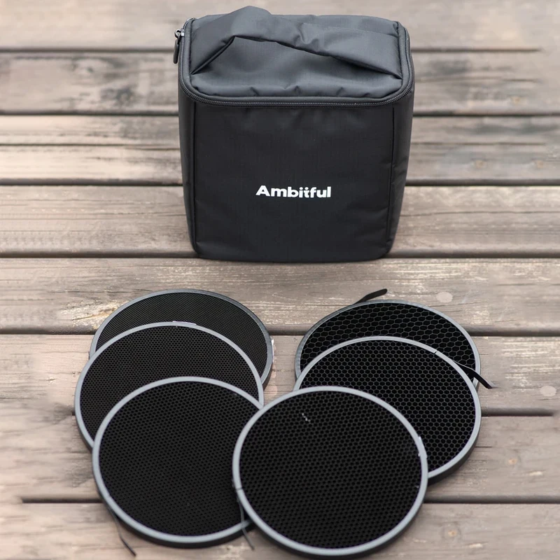 Ambitful  10/20/30/40/50/60 Degree for 7'' Standard Bowens Mount Reflector Diffuser Speedlite 6in1 Honeycomb Grid & Storage Bag