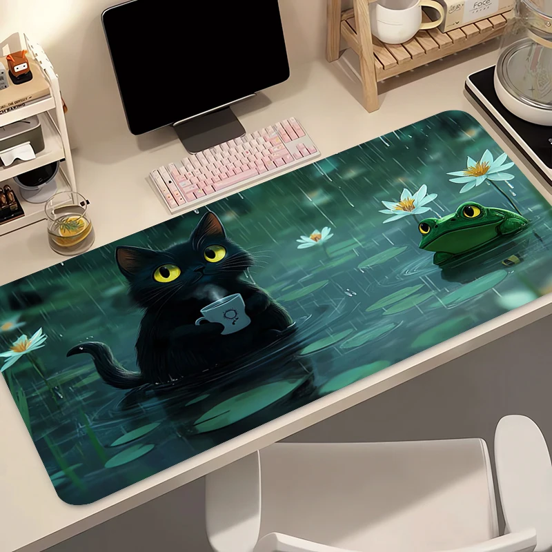 Kawaii Black Cat Silicone Soft Gaming Mouse Pad Large Keyboard Pad Topographic Mouse Pad for Keyboard with Anti-Slip TableMat