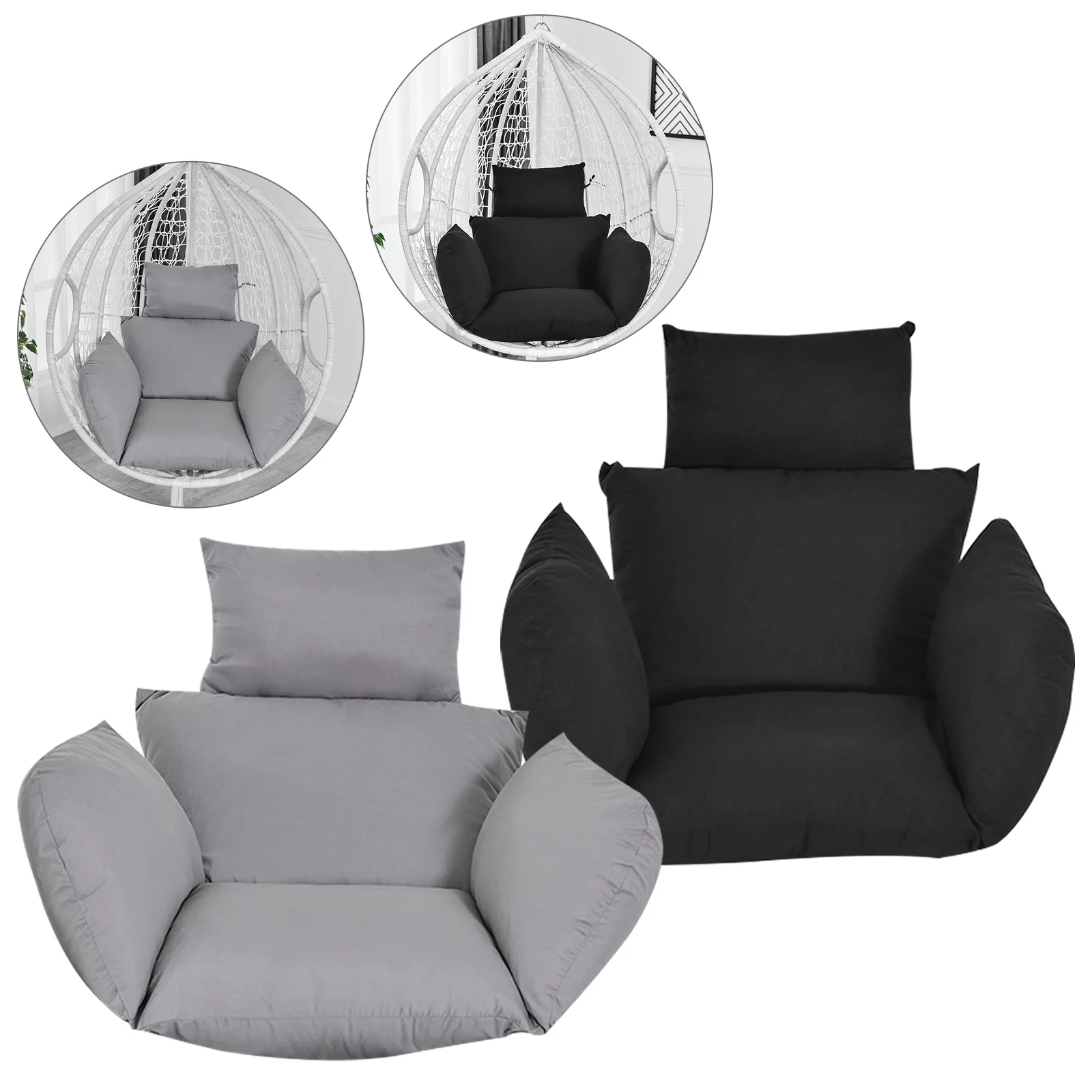 Hanging Chair Cushion Pillow Removable Hanging Swing Sofa Cushion Non-slip Single Gray/Black For Hanging Basket