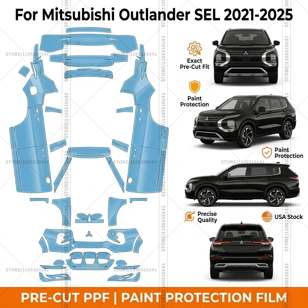 

Предварительно нарезанная прозрачная защитная пленка PPF для бампера автомобиля, прозрачная автомобильная пленка для Mitsubishi Outlander SEL 2021-2025