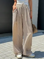 Plus Size Women's Fashion 1XL-5XL Comfortable Striped Drawstring Casual Pants Loose Stretch Mid Waist Tracksuit Pants - Image 4