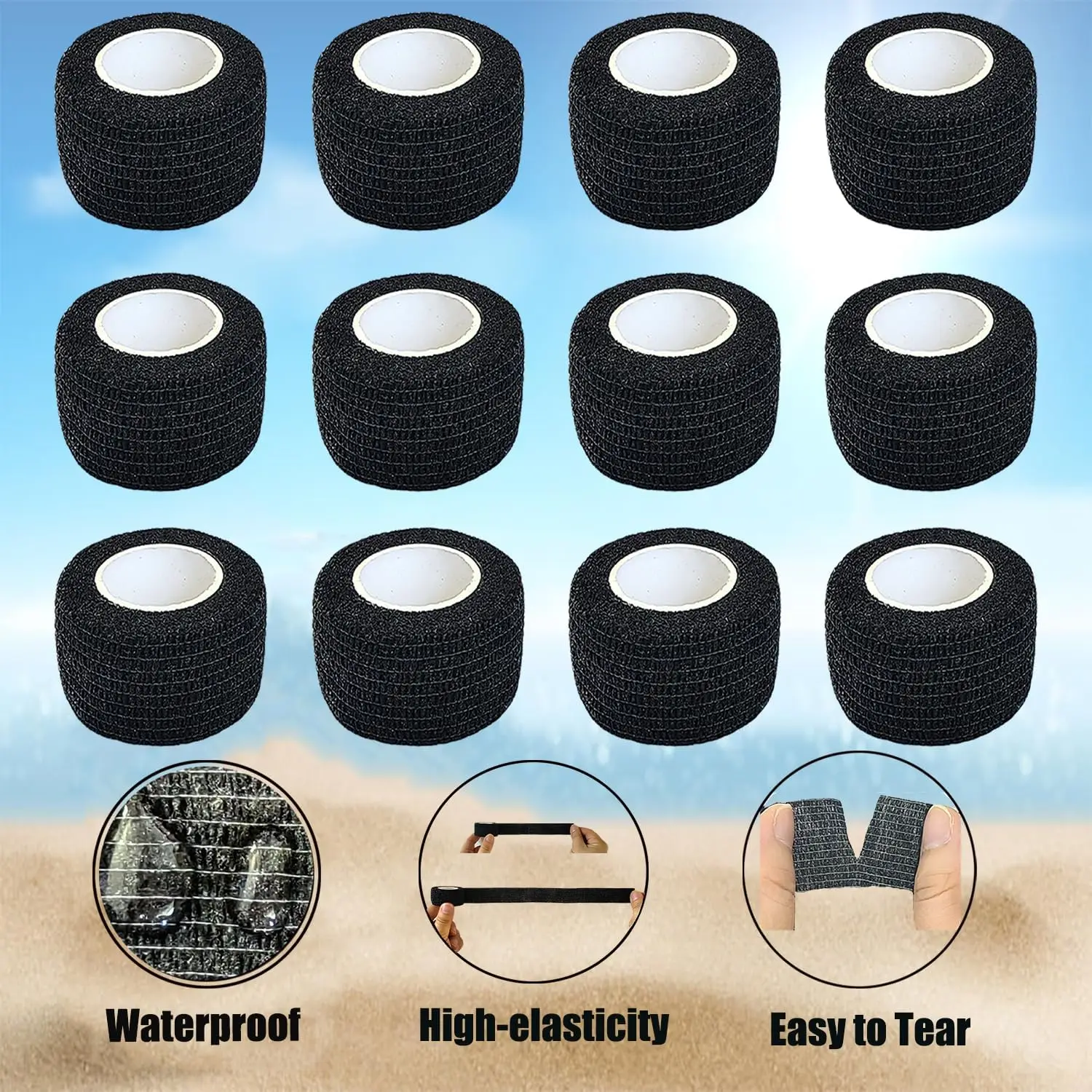 3/6/12/24/48 2.5 سنتيمتر قبضة الوشم ضمادة غطاء شريط أسود الوشم مقبض ضمادة ذاتية اللصق ضمادة مرنة قبضة التفاف الوشم Acc #5